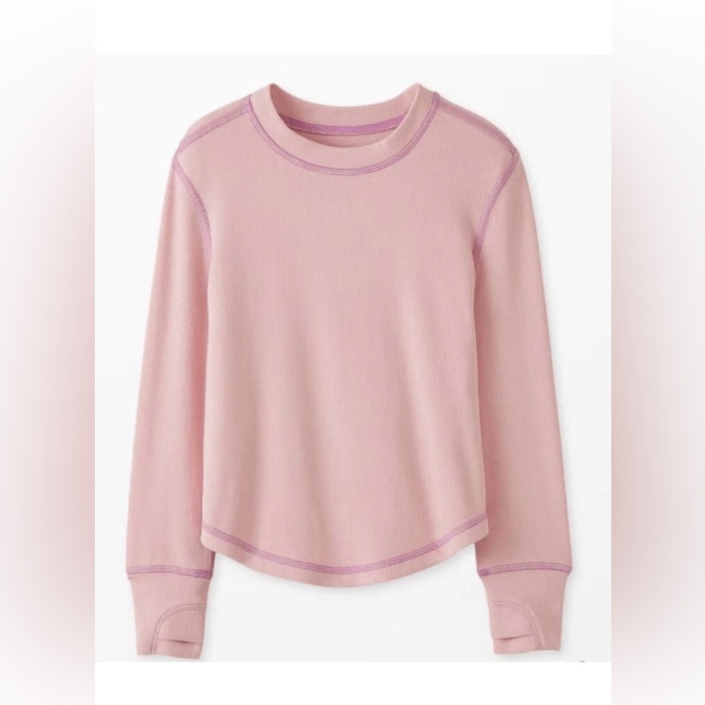 Hanna Andersson Blush Pink Ribbed Long Sleeve Active Top, Sz 140cm (10) NEW